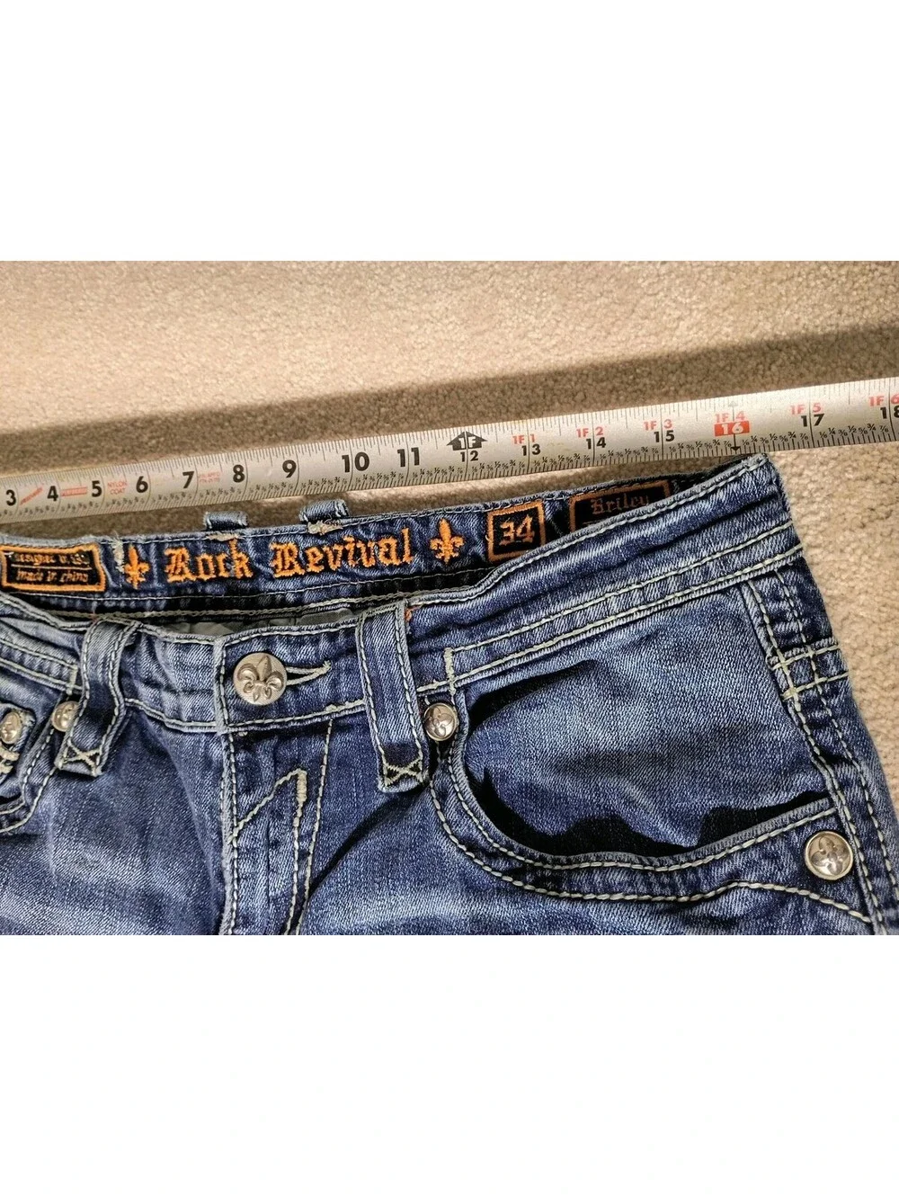 Rock Revival Jeans Men 34x31 Briley Straight Fit Embroidered Denim Pants Flap